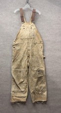 Carhartt Bib Overalls Mens 38x30 Beige Duck Canvas Distressed Workwear