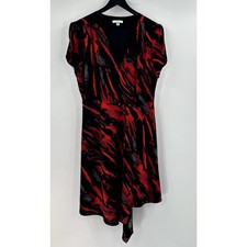 Halston Multicolor Printed V Neck Split Flutter Sleeve Knee Length Dress Size M