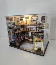 Handmade Miniature Diorama General Store 1:24 Scale LED Light Acrylic Dust Case