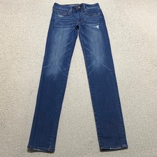 American Eagle Jeans Womens 2 Tall Blue Denim Skinny Low Rise Distressed