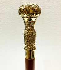 Vintage Crocodile Brass Handle Wood Walking Stick Cane Vintage Style Solid Gift