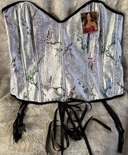 Intimate Attitudes Womens Silver Black Trim Floral Corset Garter Size 40 NWT