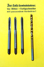 3er-Satz Gewindebohrer M5: *Vor- Mittel- und Fertigschneider* auch mit Vorbohrer