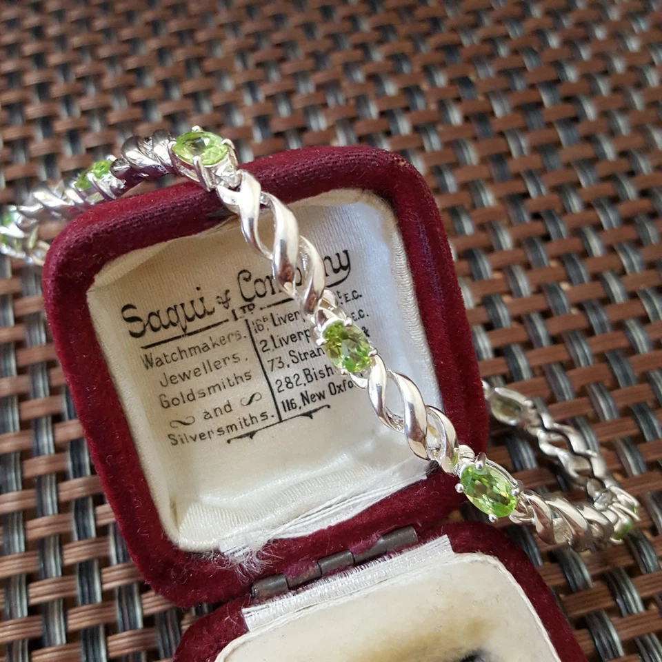 925 Sterling Silver Tennis Bracelet, Green Peridot Gemstones, 8.2", Hallmarked - Image 2 of 4