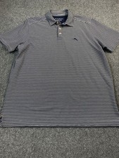 Tommy Bahama Polo Shirt Mens Medium Blue Striped Short Sleeve Beach Casual