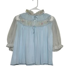 Vintage Nylon Pink Sheer Floral Ruffle Trim Peignoir Bed Jacket Size Medium