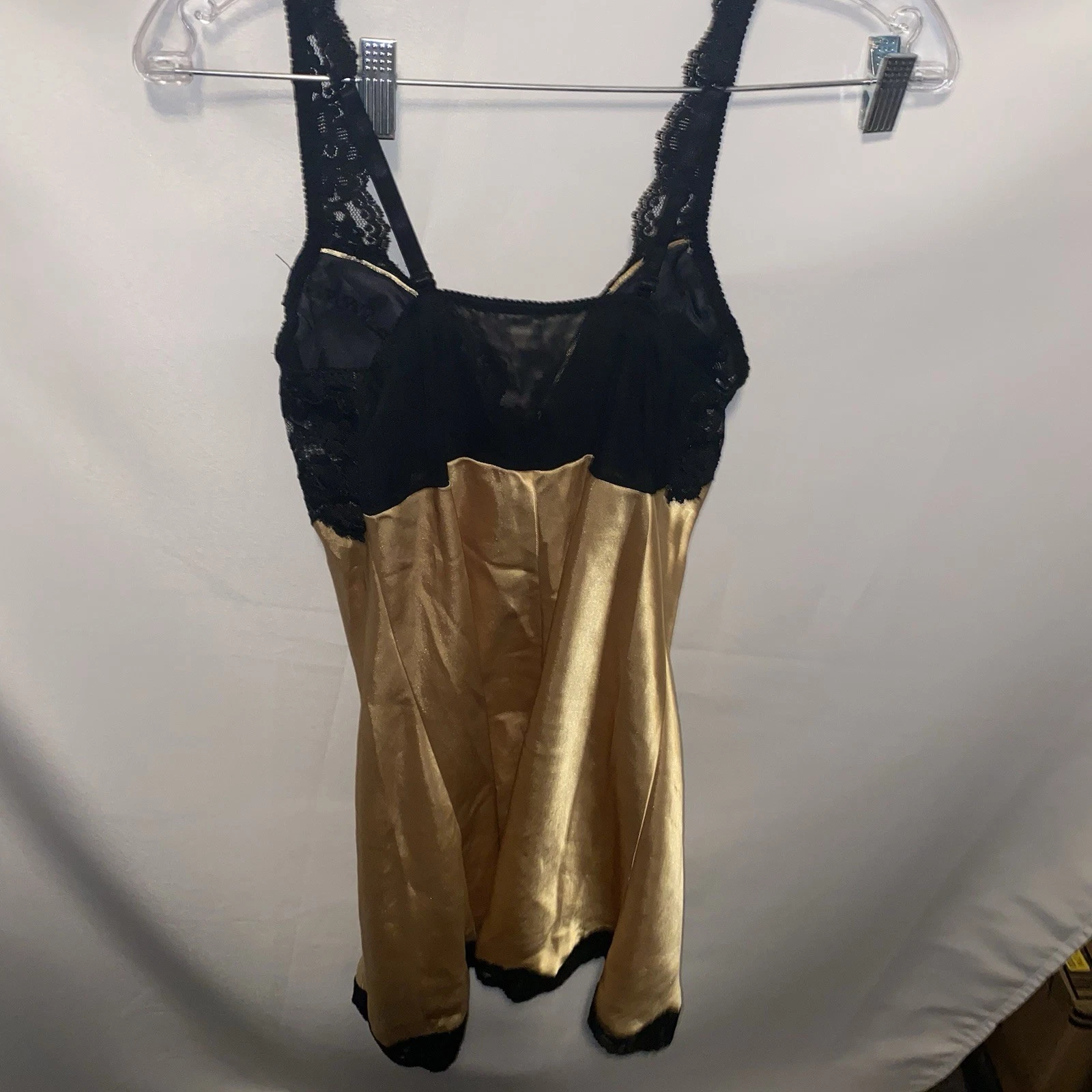 UNDERCOVER Vintage Y2K Victoria's Secret 100% seta oro babydoll abito slip pizzo etichetta oro S