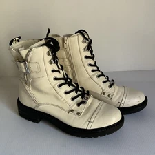 GBG Los Angeles White Boots 5.5M Combat Lace-Up Zip Y2K Style