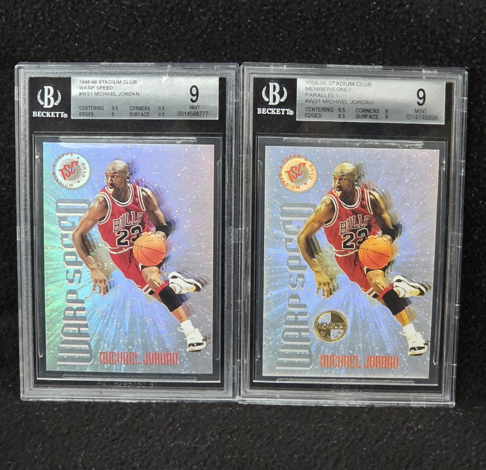 Pop 1 MEMBERS ONLY BGS 9 Michael Jordan Warp Speed W/Base BGS 9 Both Cards 