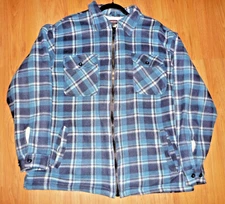 Workwear Jacket Men's Size XL Flannel  Blue Plaid Faux Fleece Lined  Zip Up