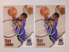 1996-97 NBA Hoops Ray Allen RC 2 Card Lot Milwaukee Bucks Rookie Cards #279