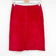 NWT Bebe Womens Vintage Y2K Red Suede Disco Pencil Skirt Genuine Leather Size 8