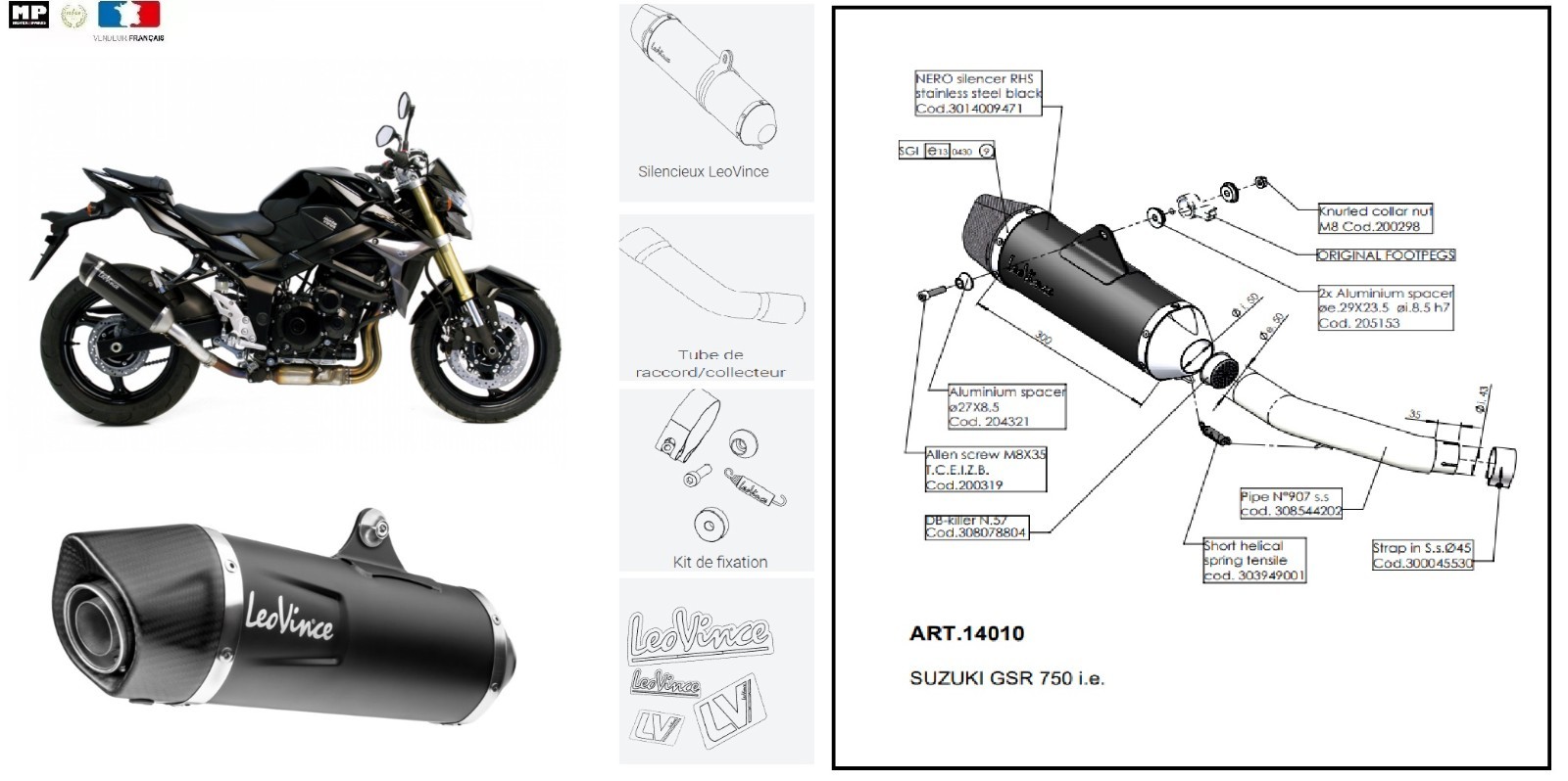Silencieux Leovince 14010 pour moto Suzuki GSR 750 de 2011 à 2016 en inox
