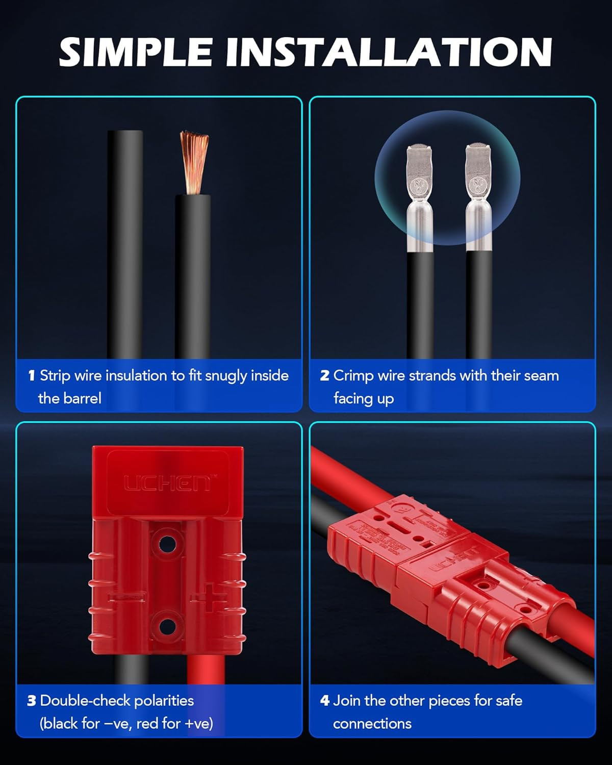 Wire Connector 2 Pack, 50A Wire Harness Plug Kit for 6 to 12 Gauge Cables, 12V t
