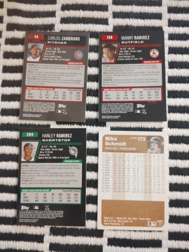 Лот из 4 бейсбольных карточек ⚾ Mike Schmidt Vintage Fleer + Bowman Chrome переливающиеся карточки | - Изображение 2 из 2
