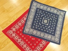 2 Vtg Antique HIS  HERS FAST COLOR BLUE RED Cotton Biker KERCHIEF USA BANDANA