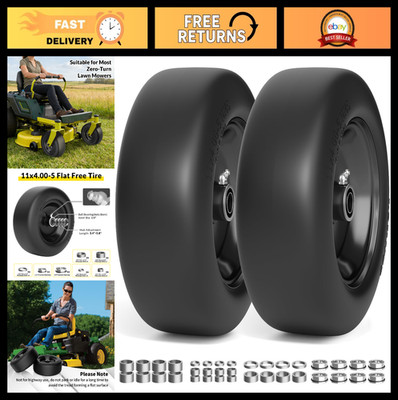 Flat Free Lawn Mower Tires 11x4.00-5, Solid Zero Turn Front Tires, 2-Pack, 350Lb