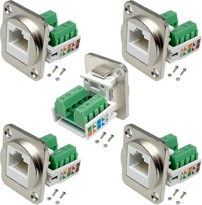 5PCS RJ45 Panel Mount Screw Terminal Adapter, RJ45/8P8C Panel Mount Connector,D-