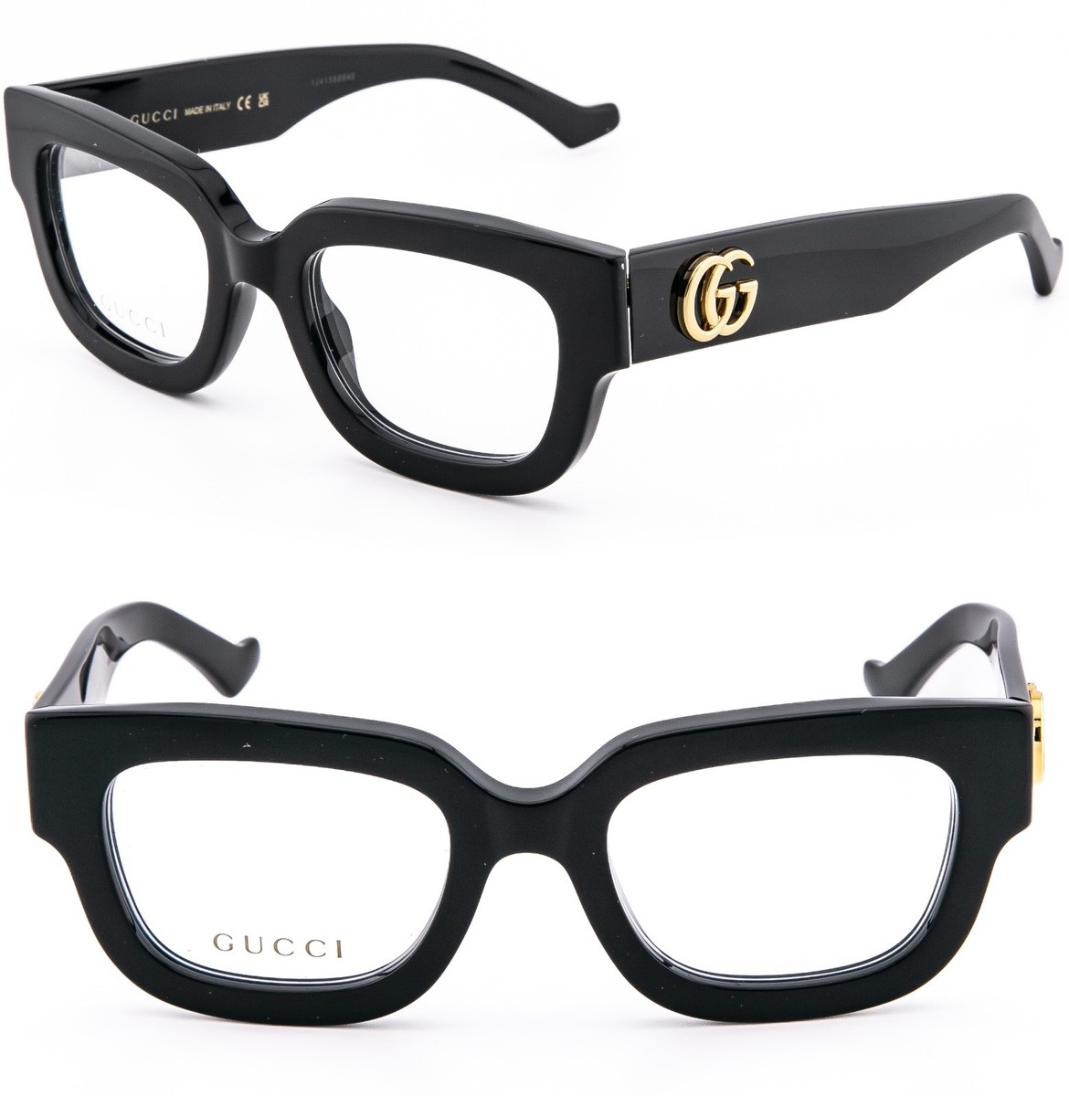 GUCCI GG1548O 1548 Black GG Gold Logo Geometric Bold Eyeglass