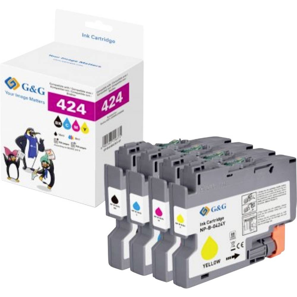 Lot de cartouches de rechange GP-B424BKCMY-4P G&G jet d'encre 4 couleurs
