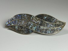 Vintage Alpaca Mexico Inlay Mother of Pearl Abalone Hair Barrette 3.75 Inch Wide