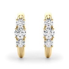 VS F 1.00 Ct Round Lab Grown Diamond 3-Stone Huggie Hoop Earrings 14K Solid Gold