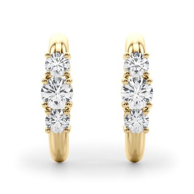VS F 1,00 ct runde im Labor gezüchtete Diamant 3 Steine Huggie Creolen 14 K massives Gold