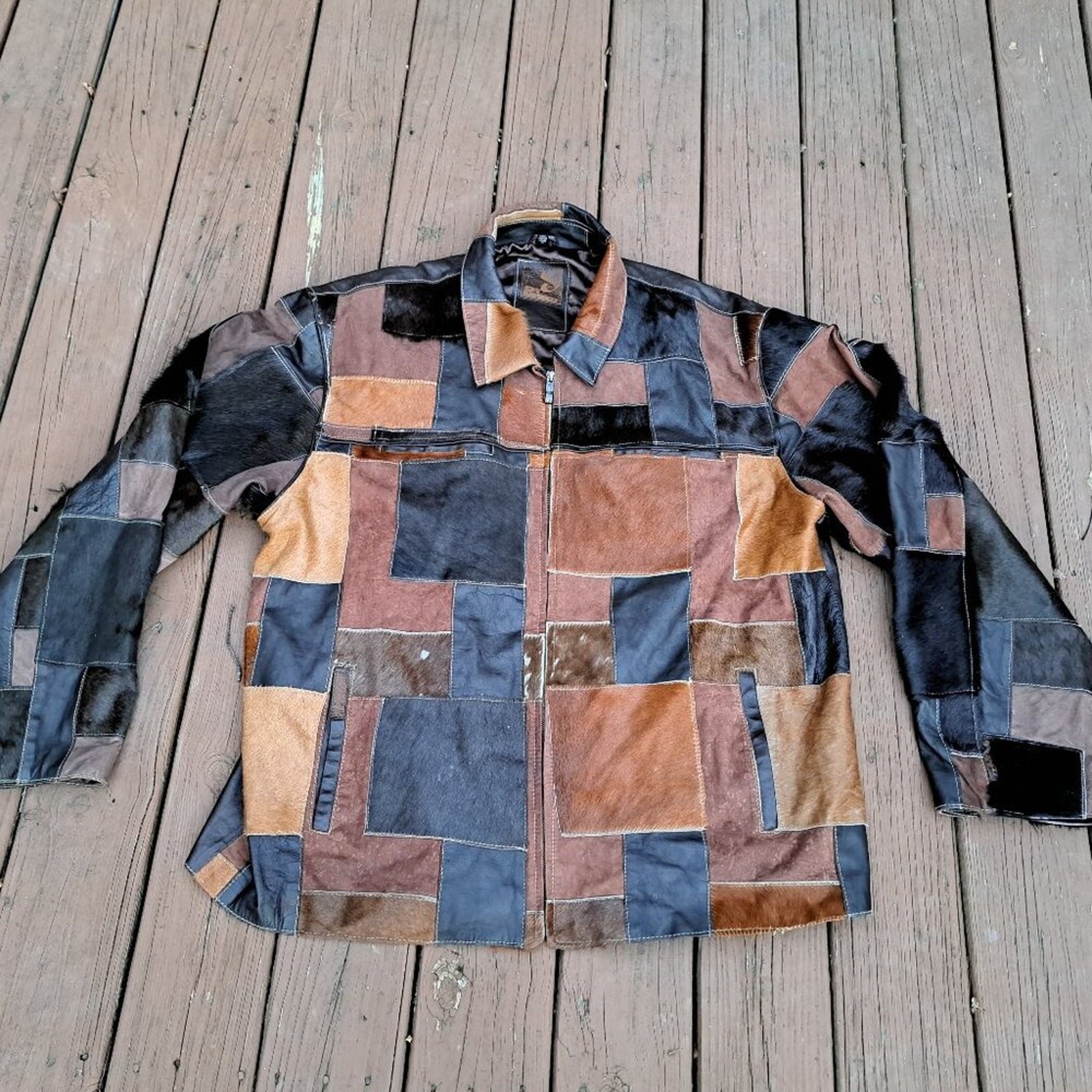 Vintage Davoucci Jacket Leather Patchwork Men Bro… - image 1