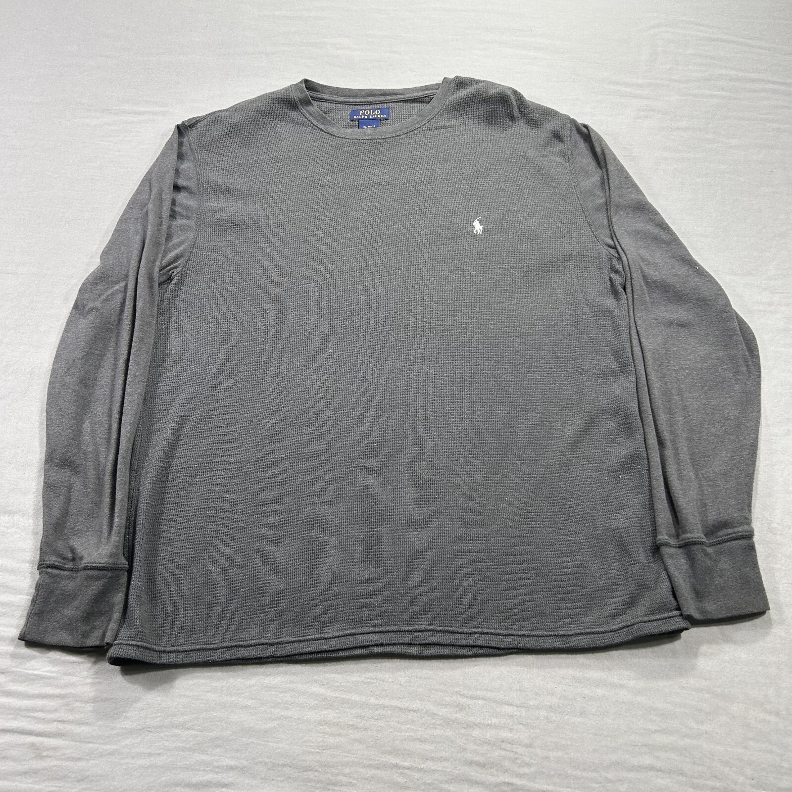 Polo Ralph Lauren Camicia Adulto XL Grigio Bianco Pony Termica Waffle Maglia Crew Uomo