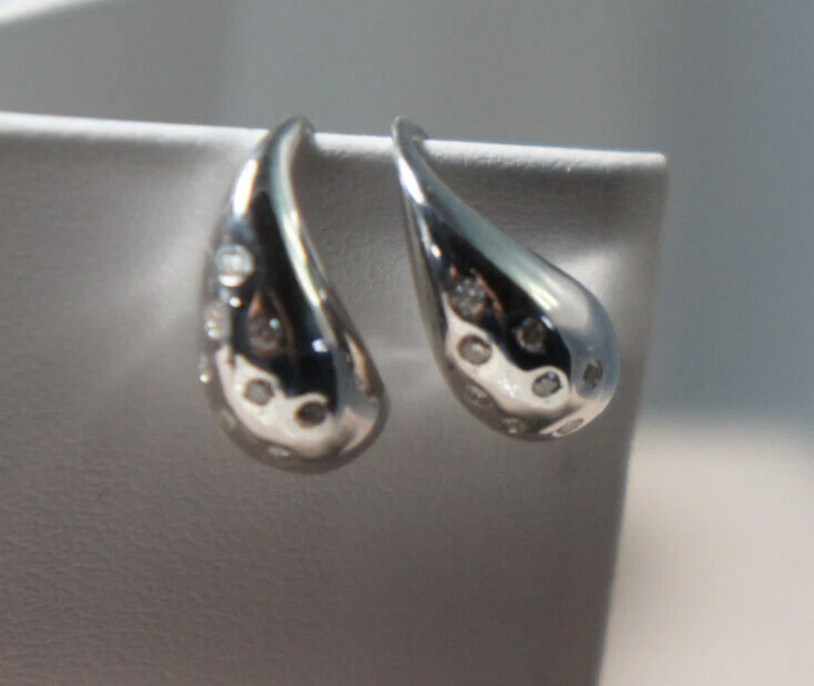 David Yurman Plata 925 PUREFORM 16 Diamantes Gota Alambre Pendientes DY Bolsa Foto 3 de 4