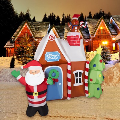6 ft Christmas inflatable Santa Claus Gingerbread House LED Lights Yard