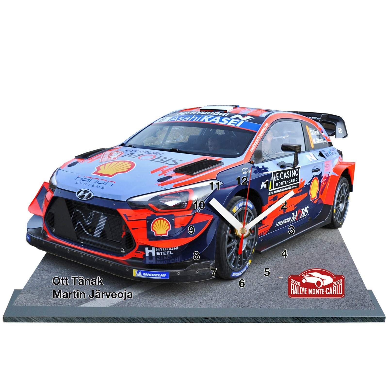 Miniature Hyundai i20 WRC Tanak Rallye Monte Carlo 2020 avec horloge intégrée
