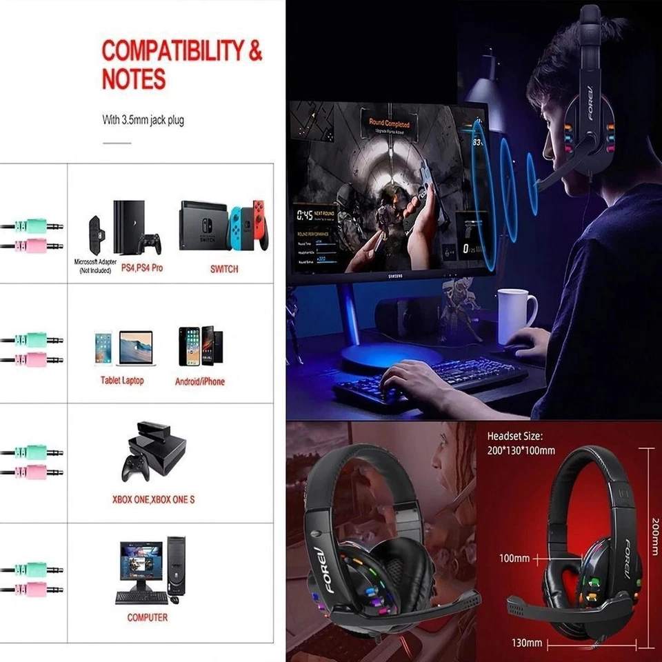 Wired Gaming Keyboard and Mouse Headset Combo Ear Headphone with Mic Mouse Pad - Image 3 of 4