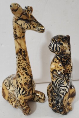  Vintage La Vie Collage Safari Collection Giraffe 10.5'' & Tiger 8'' Animals 