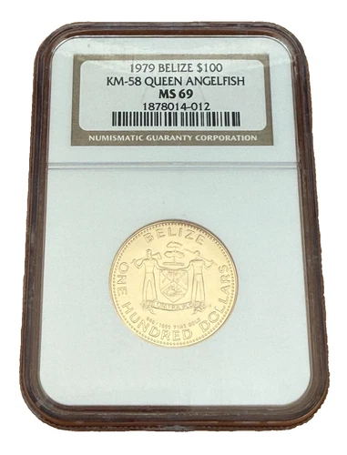 Belize 1979 FM Gold $100 NGC MS69 Queen Angelfish Mintage - 400