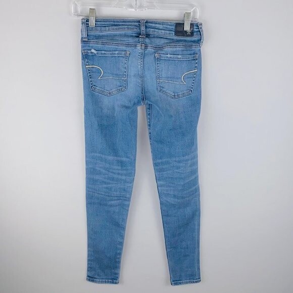 American Eagle 0 Short Destroyed Super Stretch Jegging Jeans AEO Denim image 5