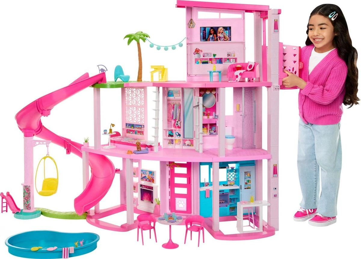 New Barbie Dreamhouse 75 Pieces Pool Party Doll House with 3
