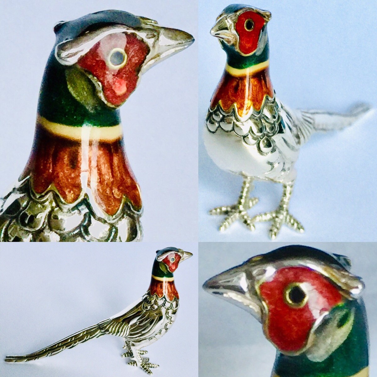 Saturno Italy Birds of Paradise Enamelled Sterling Silver Pheasant (80mm, 
