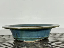 New Japanese Tokoname Round Bonsai Pot Katu -Green Has Thick Lip- 8.75” By 2.25”