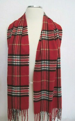 Cashmink V Fraas Unisex Winter Scarf Tartan Plaid Red Black White Fringe