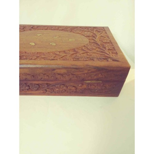 Vintage Floral Carved Wooden Trinket Box Flowers & Gold Leaves Accents Hinged - Picture 4 of 8