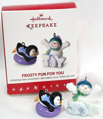 Hallmark FROSTY FUN FOR YOU 2 Miniature Mini Christmas Ornaments penguin snowman