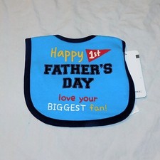 NEW Baby First Fathers Day Bib Blue Fan Sports Dad 1st Daddy Boy Girl Unisex