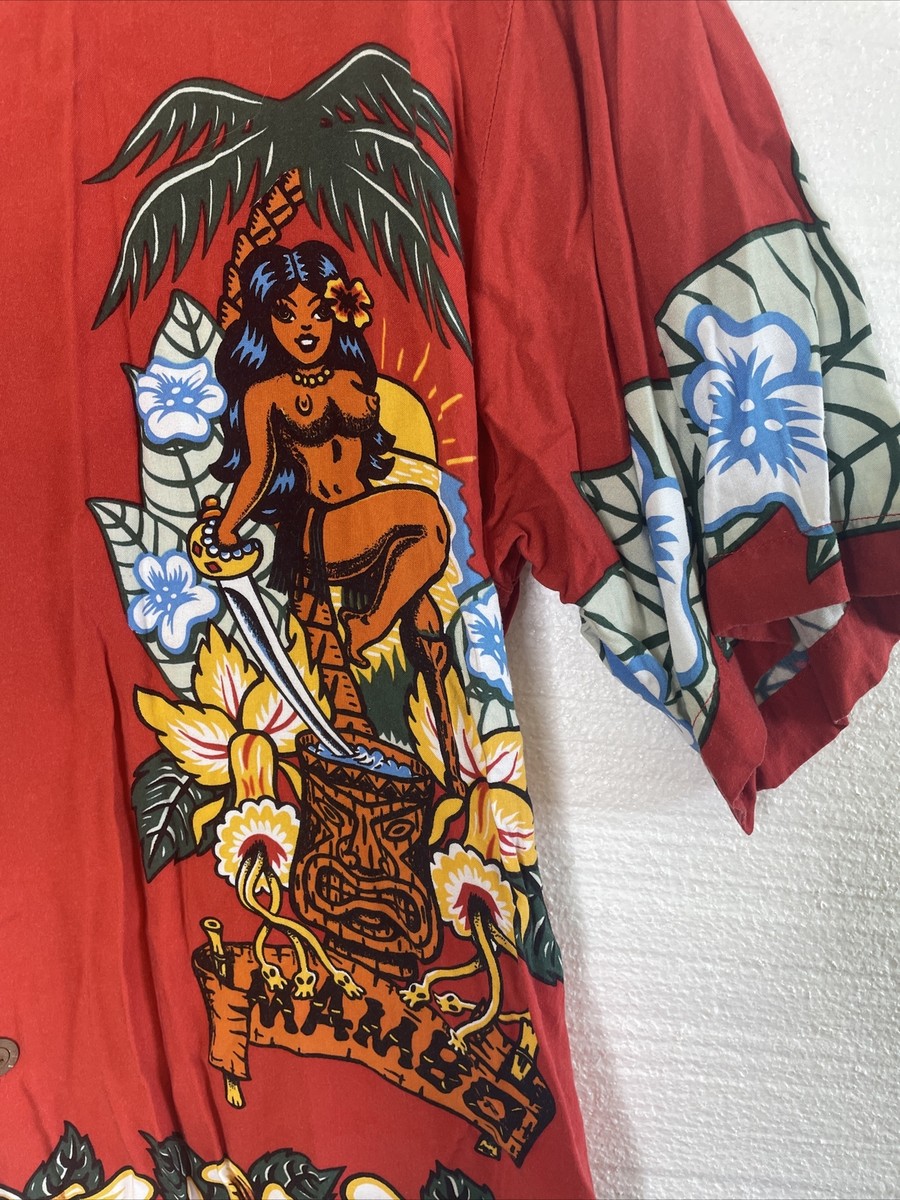 Vintage 90s Y2K Mambo Loud Shirt Pinup Girl Hawaiian T Shirt XL 