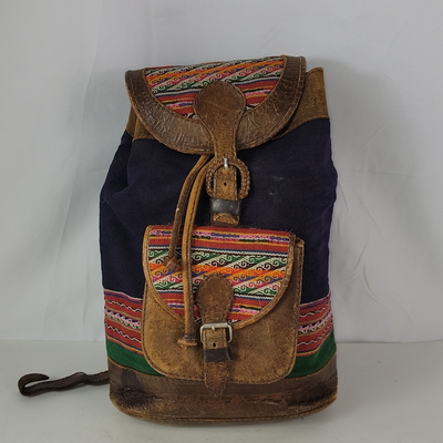 Vintage BHL Leather Ethnic Aztec Woven Wool Backpack | eBay display picture 3