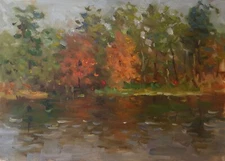 Oil painting Water reflection Ukrainian painter Canvas Unframed Decor original