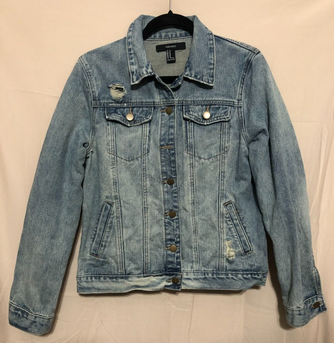 Ladies Jackets Forever 21 Distressed Jean Jacket FOREVER 21 Blue