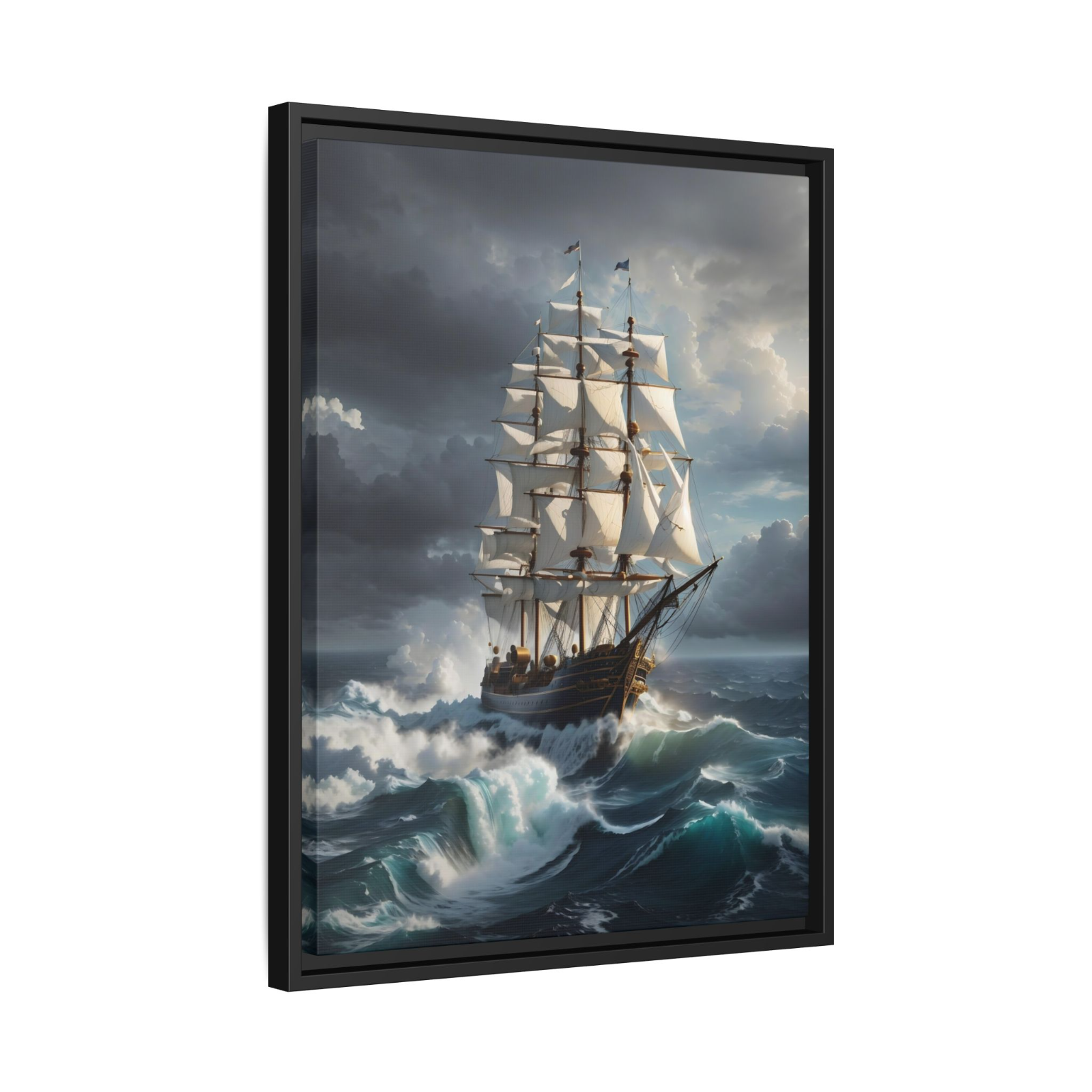 Nautical Tall Sail Ship Coastal Framed Canvas Print Wall Art Home Office Decor