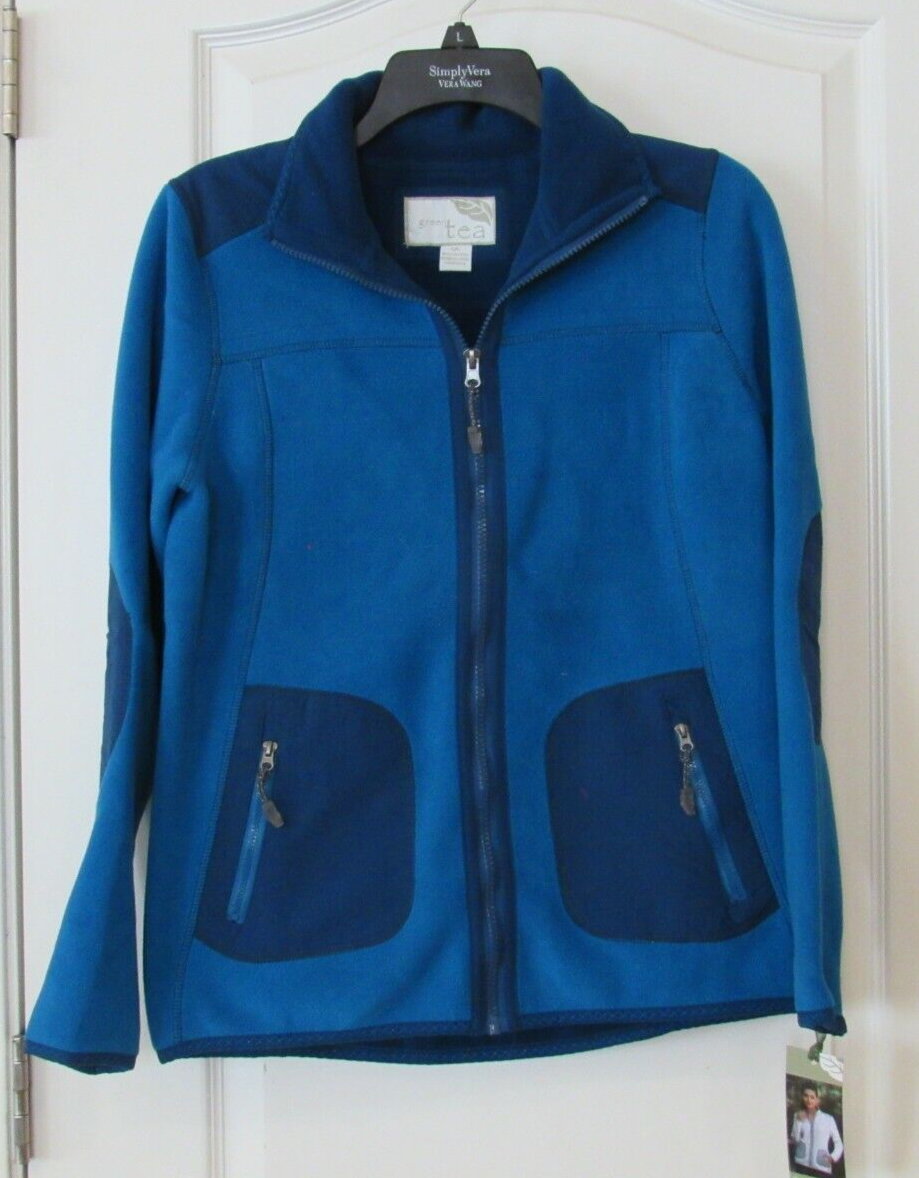 Green Tea Fleece Full Zip Long Sleeve Jacket New Blue Women's Sz S NWT