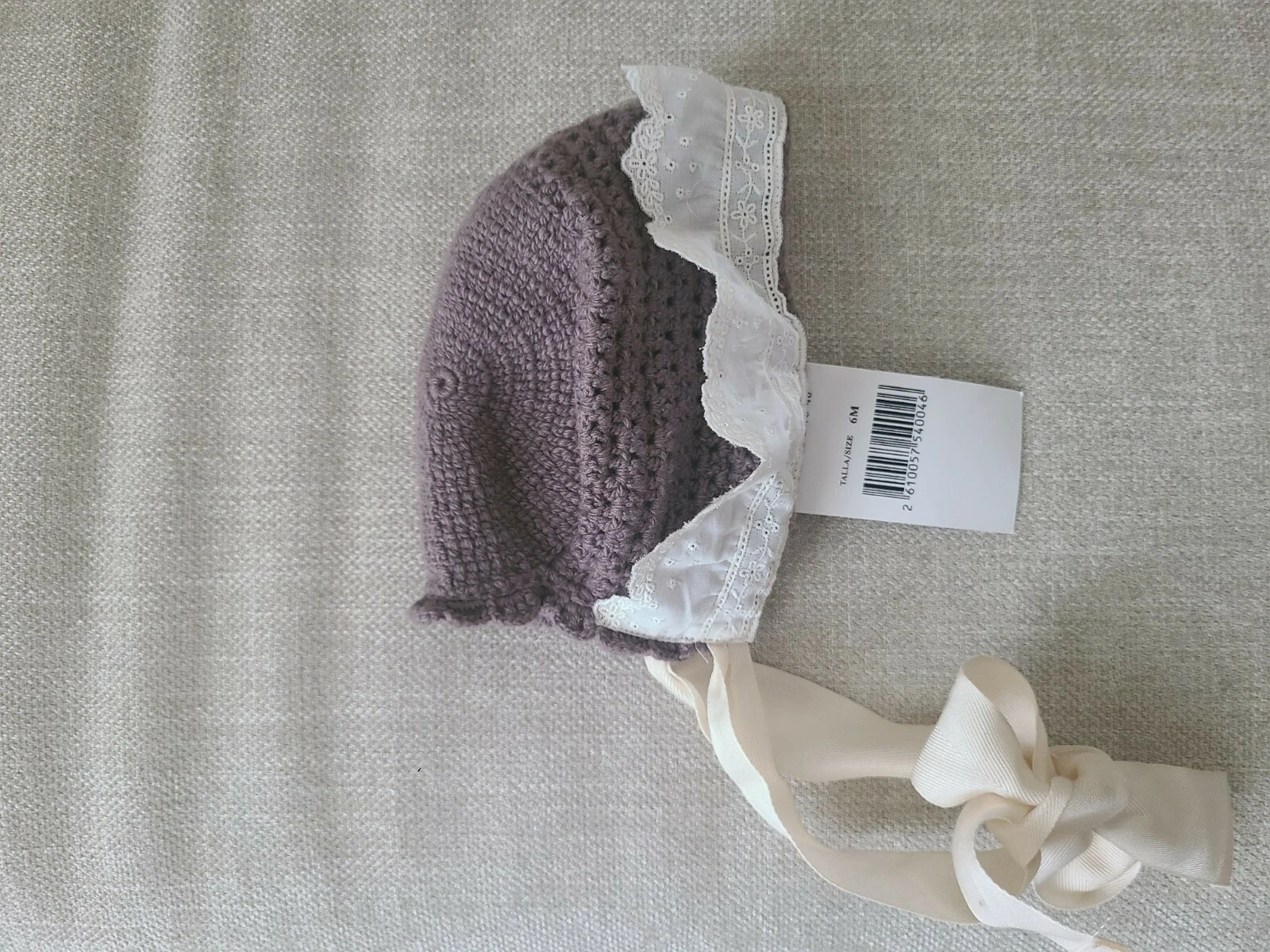 Nanos Boutique Baby Bonnet Cap Brown Eyelet Nwt
